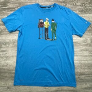 Nike Running Shirt Men's Medium Blue Dri-Fit Graphic Tee Speeding Ticket Funny